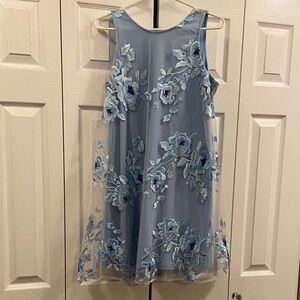 Elegant New York and Company Blue Floral Embroidered Dress